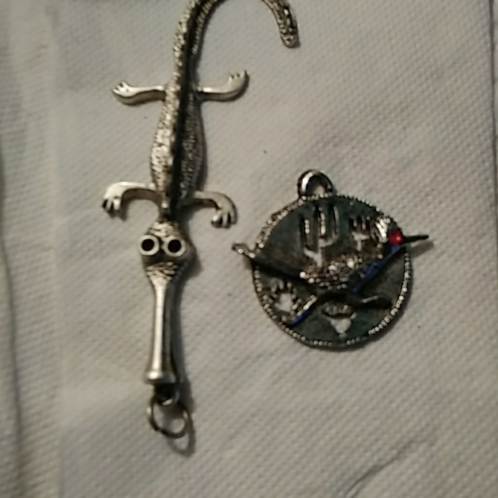 Alligator and roadrunner pendants